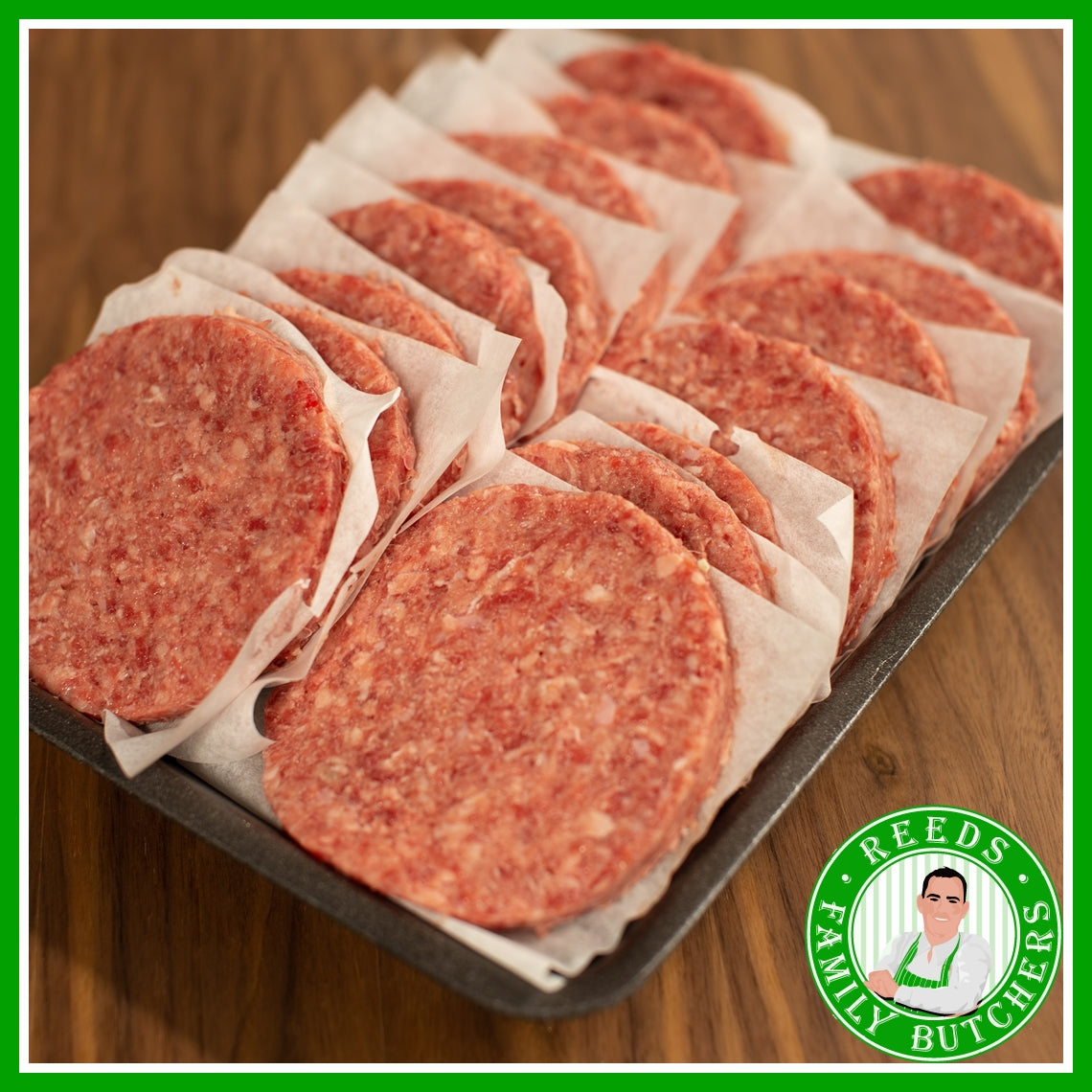 Buy a £10 tray of Butchers Burgers online from Reeds Family Butchers